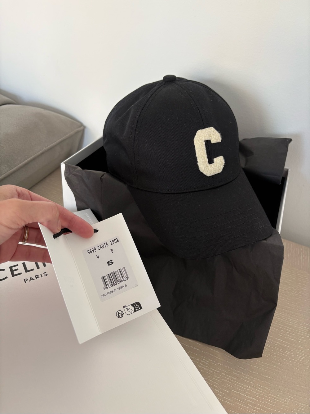 CELINE Black Cotton Baseball Cap Logo C Kaia Gerber 2021 Campaign Size S Unisex - Picture 14 of 16
